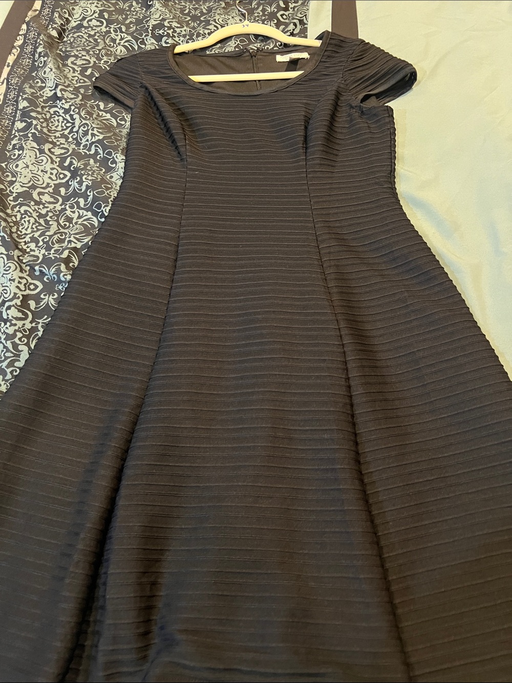 London Style Black Textured Fit-and-Flare Midi Dress